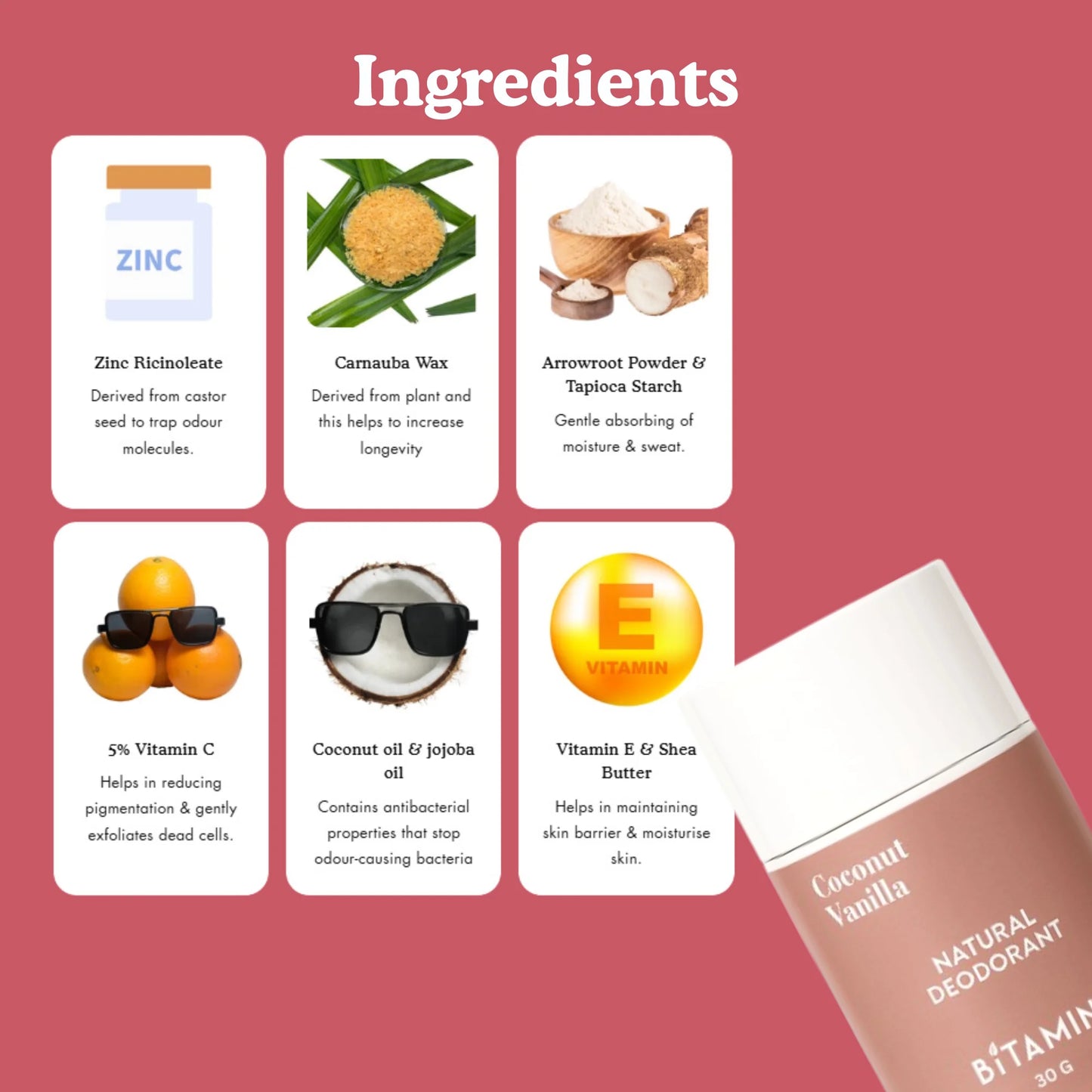 Coconut Vanilla Roll-On Deodorant 30g | BitaminNaturals